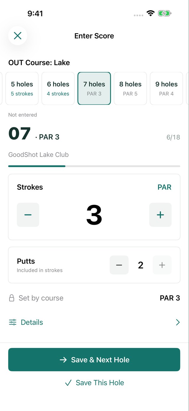 GoodShot score entry screen
